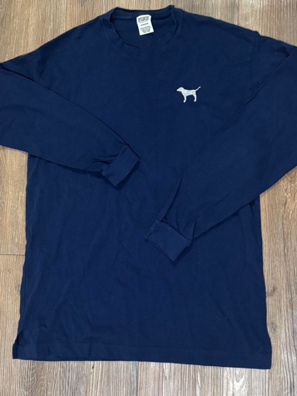 victorias secret pink long sleeve navy blue shirt with glitter dog logo